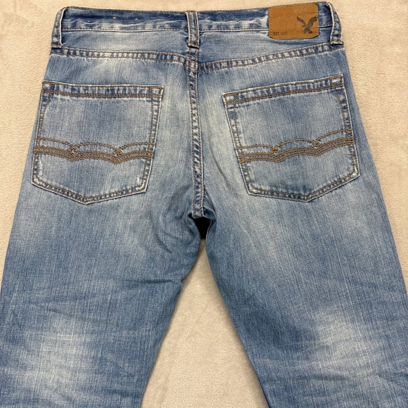 American Eagle Jeans Men 32x34 Relaxed Straight Distressed Blue Denim Streetwear - Picture 8 of 14